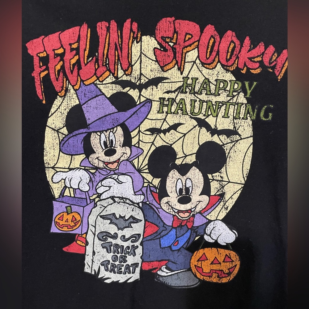 Disney Mickey Minnie Halloween Feelin Spooky Happy Haunting Black T Shirt M